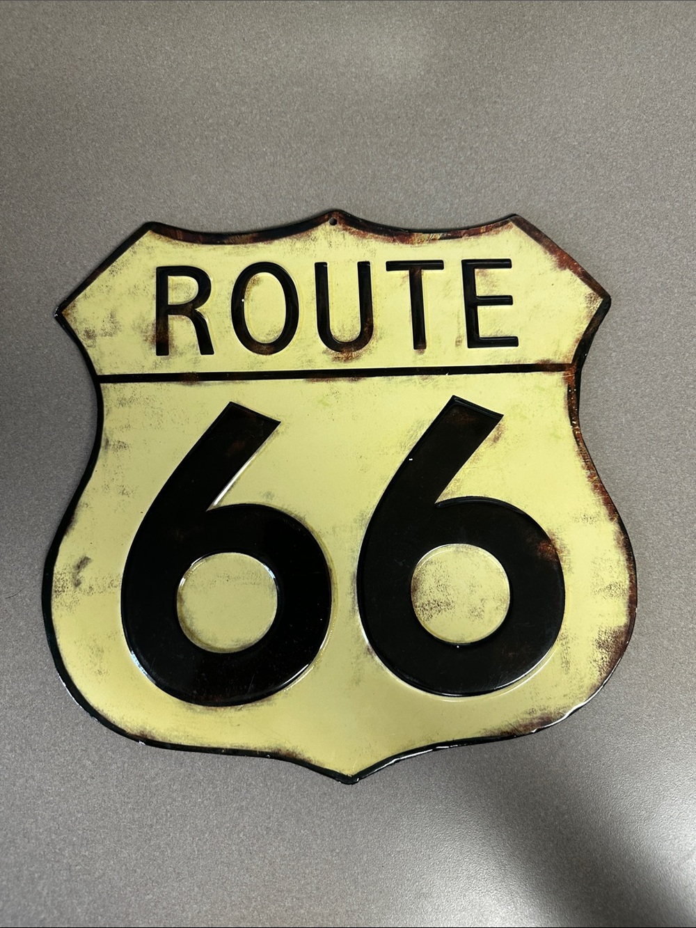 Open Road Brands Route 66 Metal Shield Wall Sign in Yellow and Black